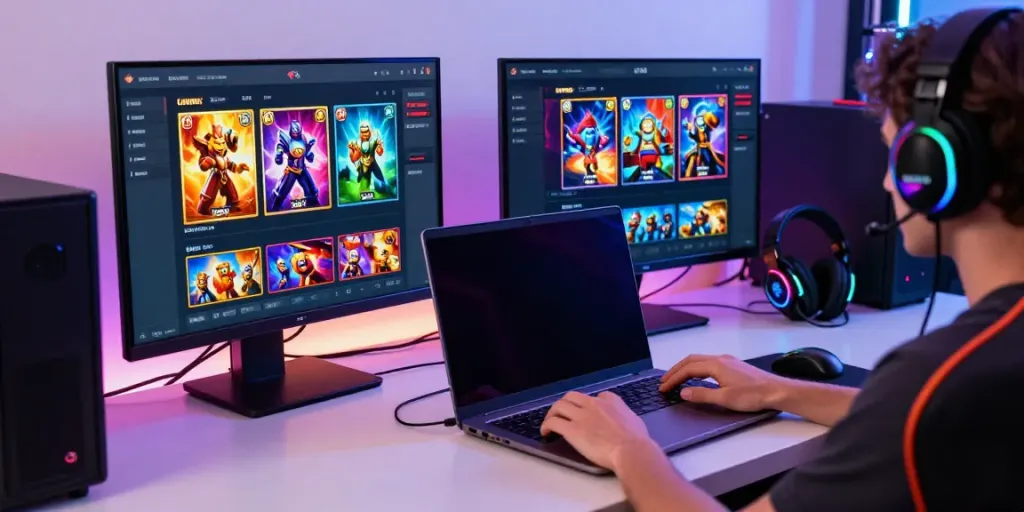 Exciting slot88 gaming setup with vibrant graphics and a user engaged in play.