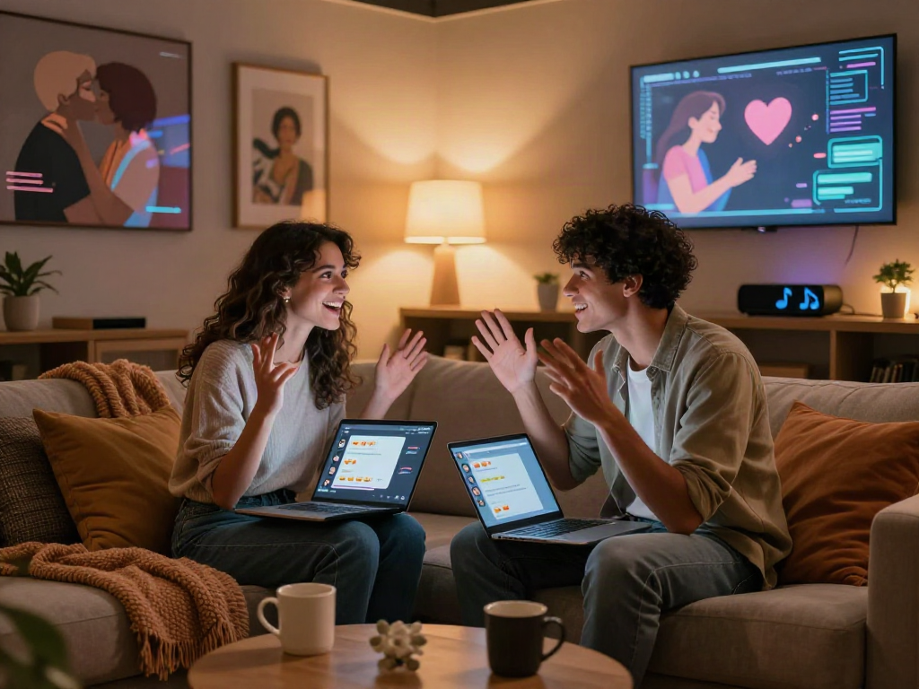 Engaging ai chat nsfw session in a cozy lounge setting.