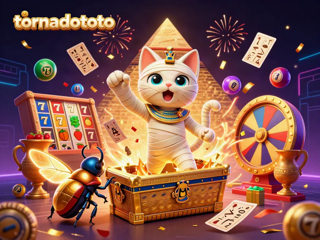 Play exciting games at tornadototo where the animated mummy cat and glowing scarab bring luck and fun.