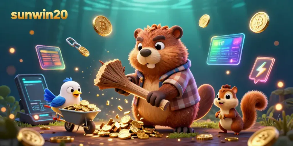 Join the excitement with sunwin20, where cartoon characters celebrate coin wins in a vibrant casino scene.
