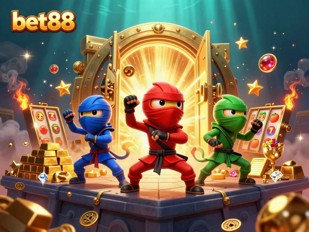 Experience thrilling gameplay with bet88's vibrant chameleon ninjas in a dynamic casino adventure.