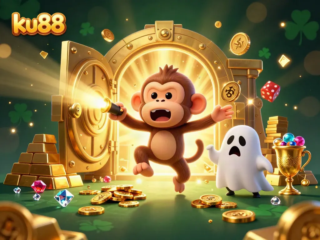 ku88 gamblers experiencing excitement from an ultra-detailed casino illustration with thrilling game elements