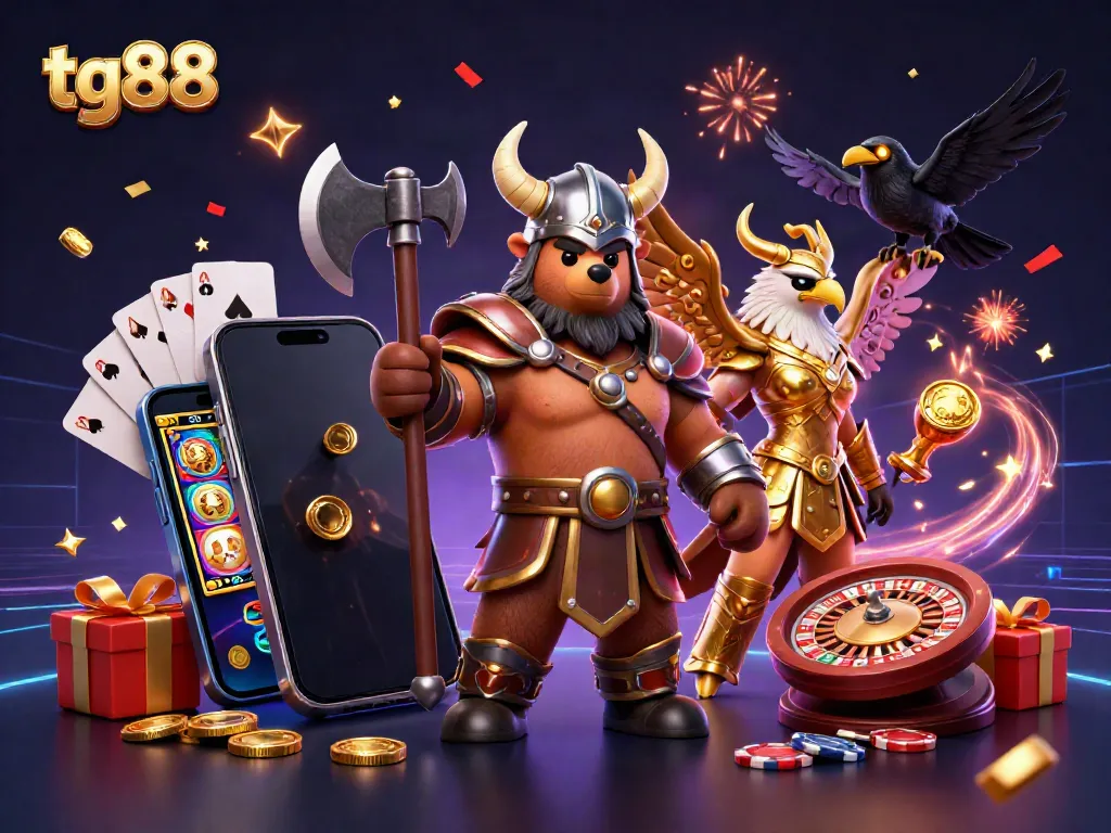 Experience thrilling gameplay with tg88 using vibrant slot games and a Viking berserker bear in action.