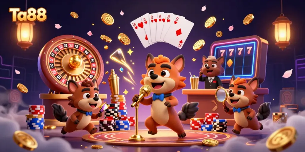 Experience the excitement of Ta88 with hyenas in a comedy casino club, showcasing vibrant games and lively atmosphere.