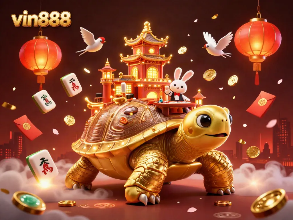 Experience thrilling gameplay with vin888 in this vibrant 3D casino scene filled with excitement and rich elements.