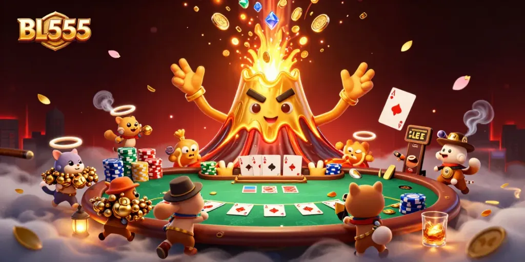 Engage in thrilling gameplay at BL555 while winning treasures from the golden volcano eruption.