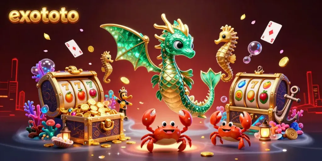 Slot gacor di EXOTOTO dengan karakter naga laut dan harta karun, siap untuk menang besar!