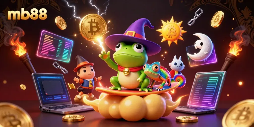 Experience the thrill of winning at mb88 with a dynamic casino scene featuring golden coins and vibrant characters.
