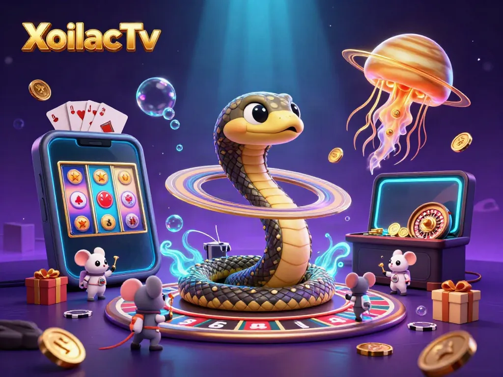 XoilacTv engages players in vibrant cosmic betting with cartoon snakes and astronaut mice.