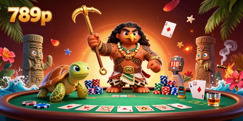 Engage in thrilling gameplay at 789p with a vibrant scene of poker action, colorful chips, and vibrant 3D characters.