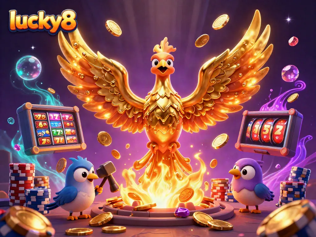 Engage with lucky8's thrilling slots and jackpots amidst a stunning casino illustration.