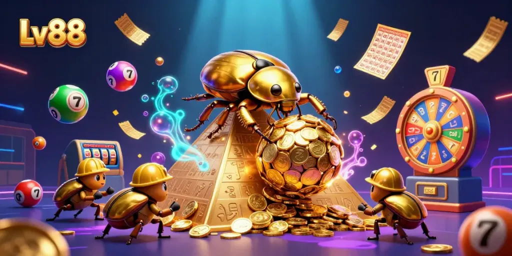 Engage with thrills at Lv88, showcasing a vibrant online casino world with exciting elements and games.