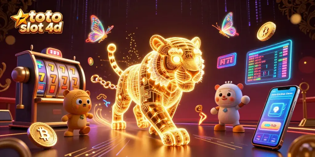 Menghadirkan pengalaman bermain yang menarik pada toto slot 4D dengan simbol jackpot dan energi digital.
